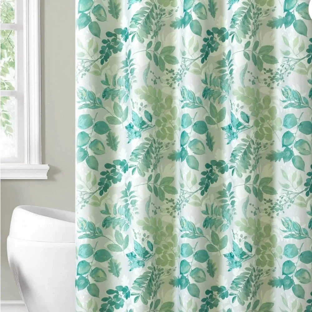 Mainstays Shower Curtain & Shower Hooks Silver Beads Teal White Bathroom Set